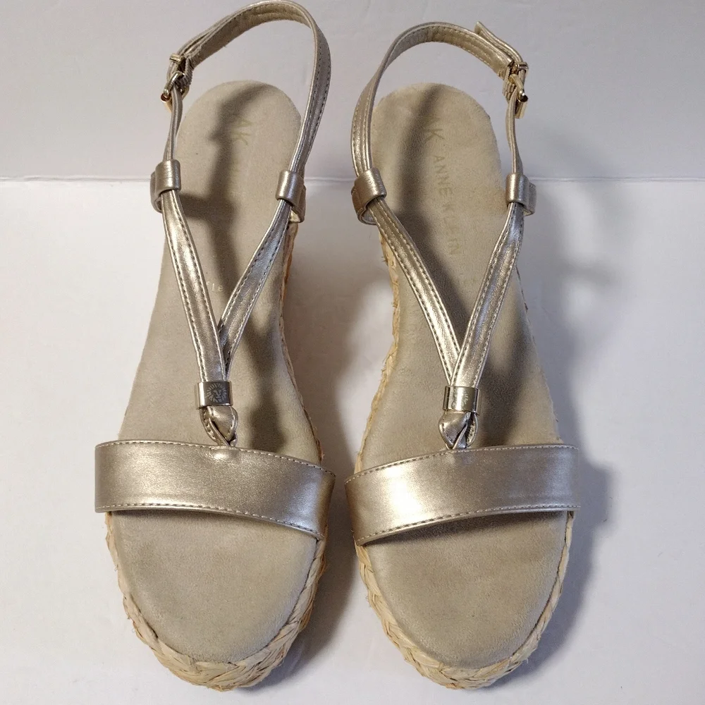 Anne Klein Women's Wanessa Wedge Platform Slingback Sandals Gold Size 11